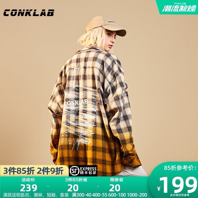 CONKLAB Wang Yibo The same tide brand gradient plaid shirt male ins loose couple long-sleeved shirt jacket spring CONKLAB Wang Yibo The same tide brand gradient plaid shirt male ins loose couple long-sleeved shirt jacket spring