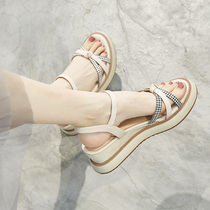 Slope heel sandals female 2021 new summer ins tide fashion wild fairy style thick bottom with skirt high heels