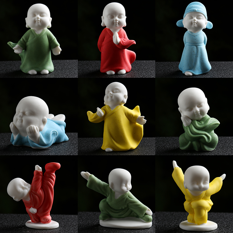 Creative ceramic color sand young monk furnishing articles of Chinese white tea pet pet play tea tea accessories car furnishing articles package mail