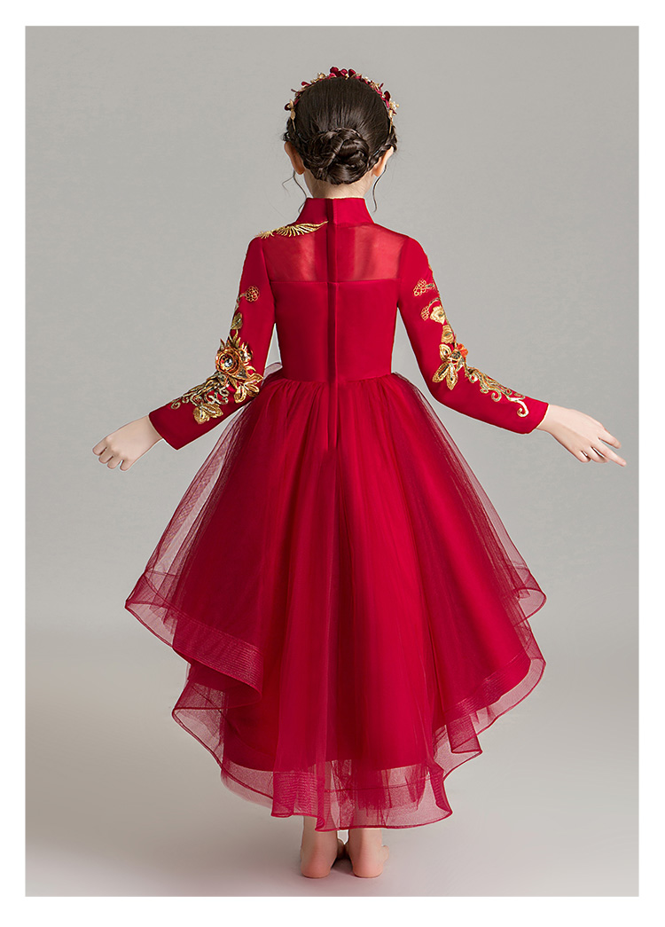 女童旗袍裙儿童礼服公主裙中式花童婚纱中国风古筝演出服加绒秋冬