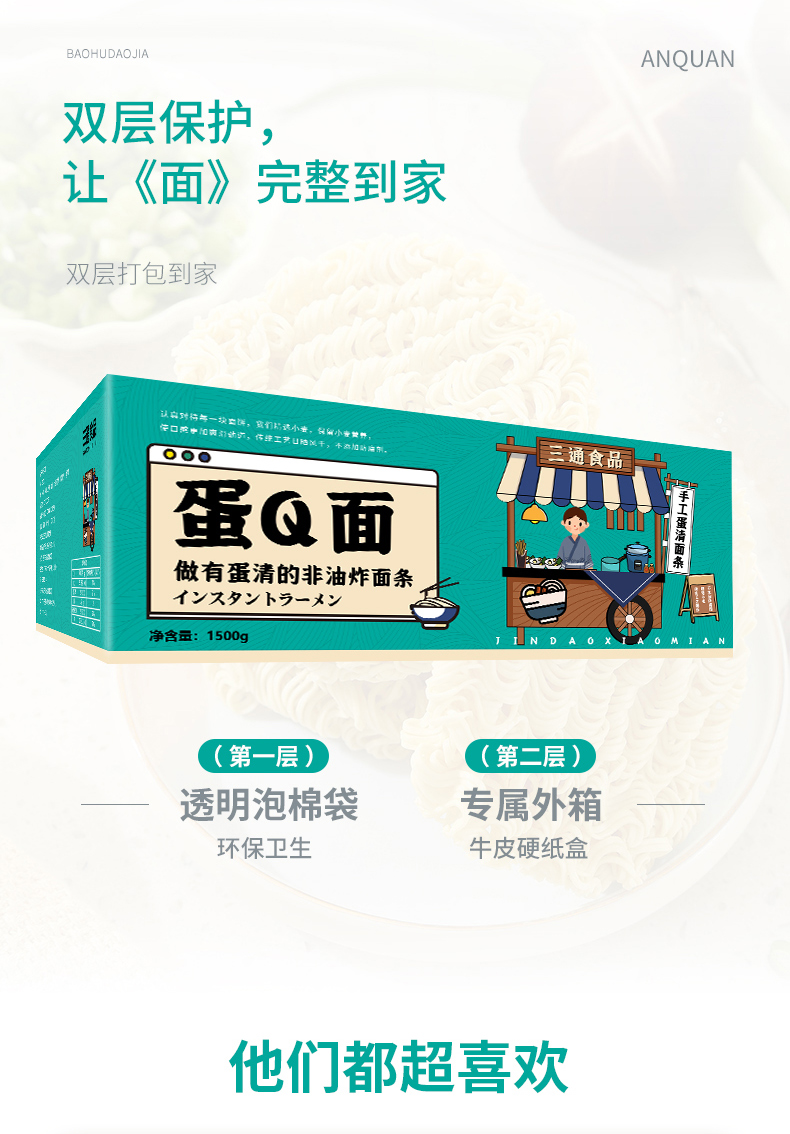 【三通】非油炸蛋Q面方便面饼1500g