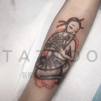 Tattoo stickers original Japanese-style sexy geisha fan waterproof female and male tide lasting dark black net red style small arm painting