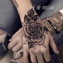Tattoo stickers original back of the hand realistic black rose dark black series European and American style waterproof durable female and male fashion 2022 new