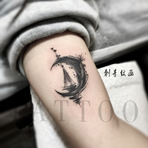 Tattoo stickers (1 piece 2 pieces) moon sailing tattoo black and white ink waterproof durable female and male trendy dark black ankle