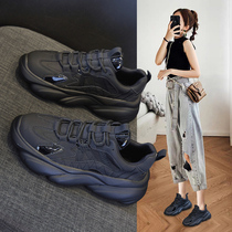 Dad's shoe girl in 2021 New autumn winter with velvet and thick bottom leisure sneakers Black women shoes