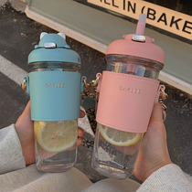 High-value Net red plastic cup imported material with straw water Cup portable high temperature and leak-proof fresh and cute Cup