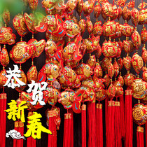 New Year Joe relocating Living room Decorative Arrangement Accessories pendant New Year Festive Shops Festive Fish Fu Character Firecrackers String Hanging Accessories