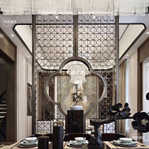 Clubhouse villa living room entrance modern new Chinese style metal through the flower cutout carved stainless steel screen partition products
