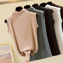 Autumn Winter New Half High Collar Sleeveless Vest Woman Thin knitted cotton elastic beating undershirt temperament 100 hitch lap top
