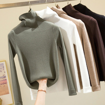 2020 fall new long sleeve high collar sweater knit cardiovert woman pure colour sleeve heaps of hitch bottom blouses