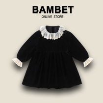 Italian BAMBET girl dress spring and autumn foreign girl long sleeve skirt children golden velvet princess dress