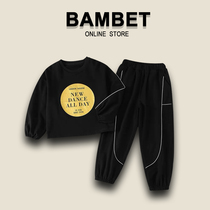 Italy BAMBET spring and autumn girls foreign Leisure set medium big children loose clothes two-piece black autumn clothes