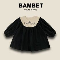 Italy BAMBET autumn girls dress autumn new black skirt baby Foreign style embroidered princess dress