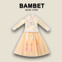 BAMBET Hanfu girl Tang dress New year dress Chinese style childrens costume autumn winter dress plus velvet thickened skirt