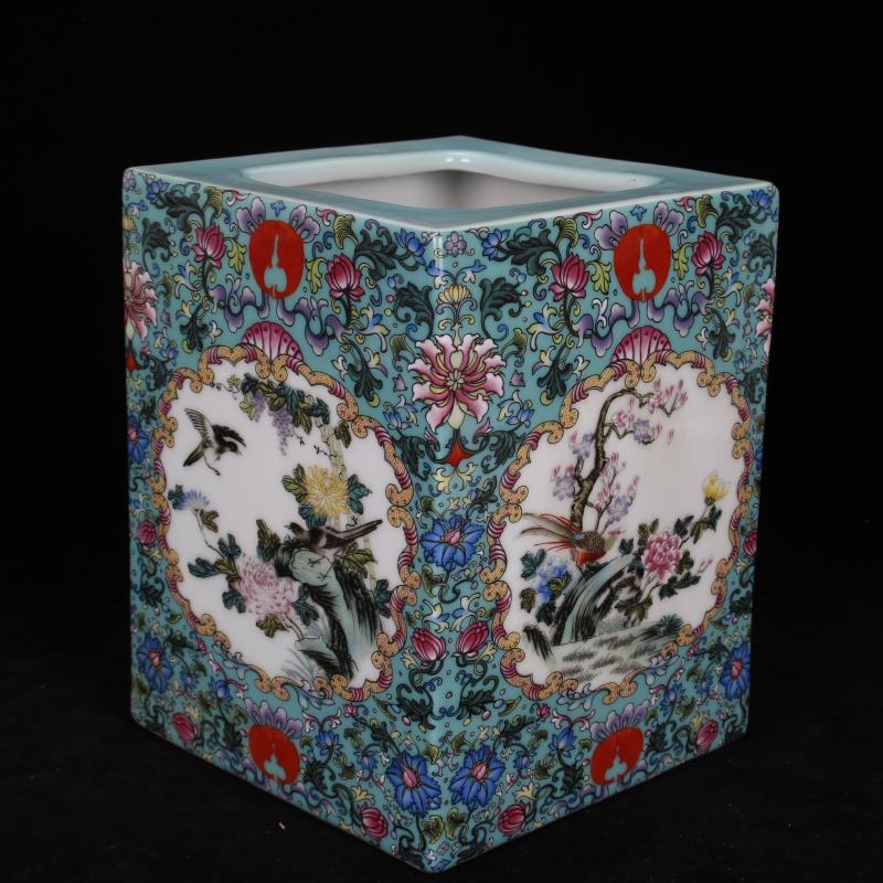 Jingdezhen imitation the qing colored enamel painting of flowers and brush pot "four desk pen sea antique antique Chinese style archaize ceramic furnishing articles