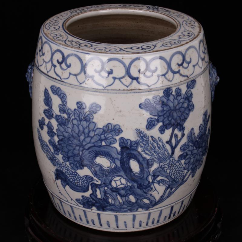 Jingdezhen antique reproduction antique folk blue and white barrel cylinder can collect old items hand - made Chinese style classical decoration furnishing articles