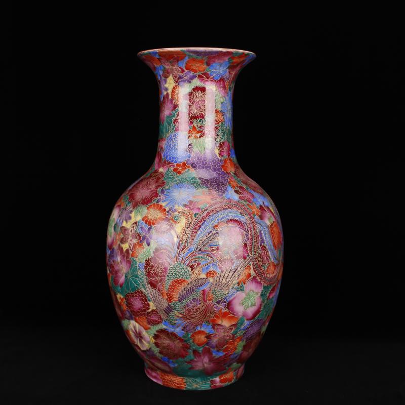 Jingdezhen ceramics imitation the qing qianlong pure hand - made paint hand - cut pinch silk flower fishtail bottles of antique reproduction furnishing articles