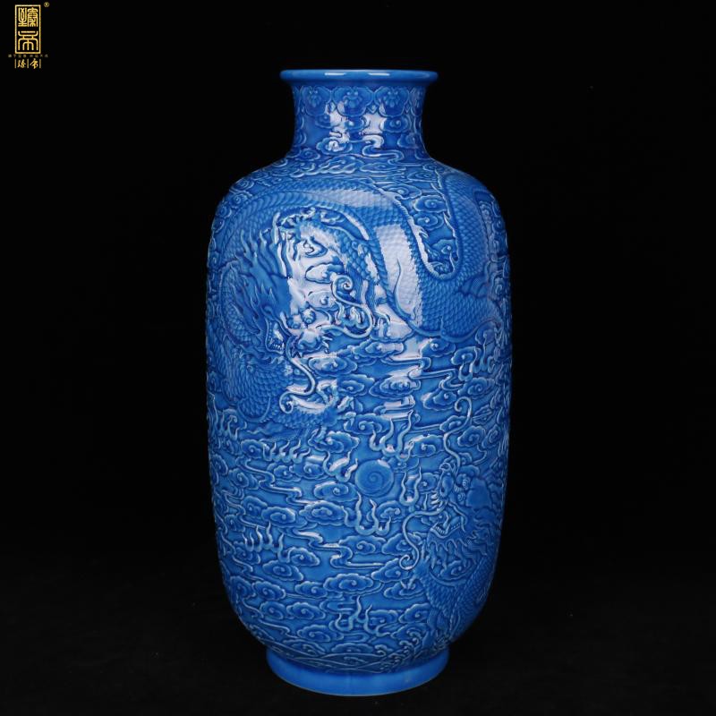 Jingdezhen blue anaglyph YunLongWen idea gourd bottle imitation the qing qianlong years antique antique collection boutique home outfit furnishing articles