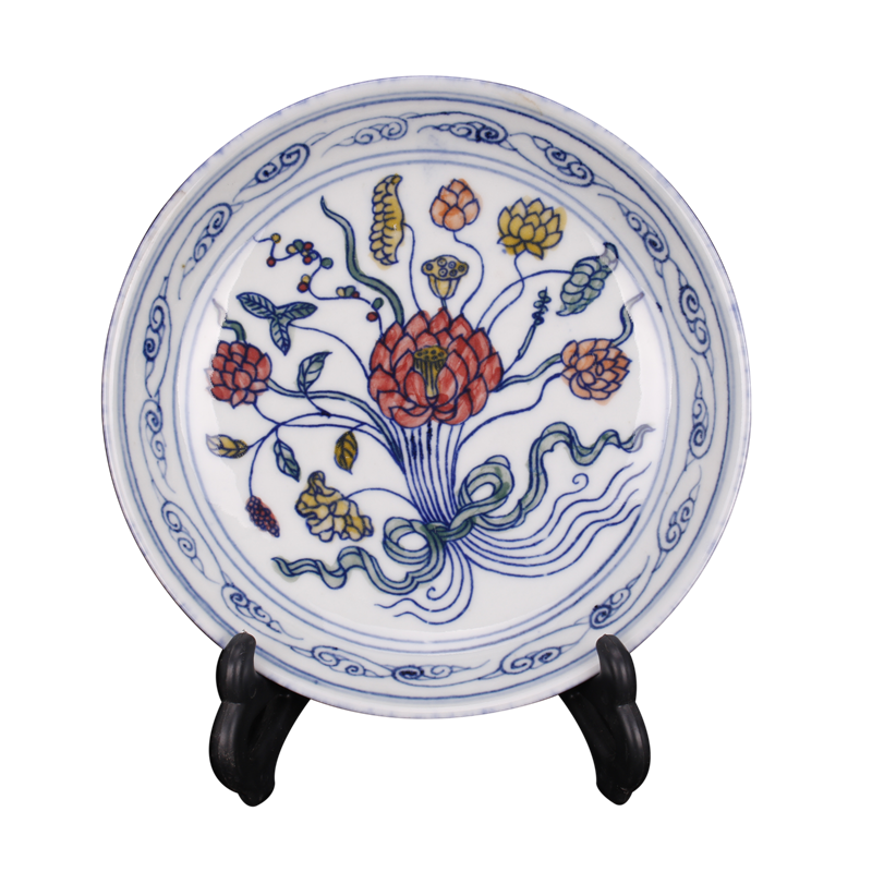 The System of jingdezhen blue Long Fenglian Ming yongle offering colorful bucket color porcelain plate of Chinese style household soft adornment company in furnishing articles