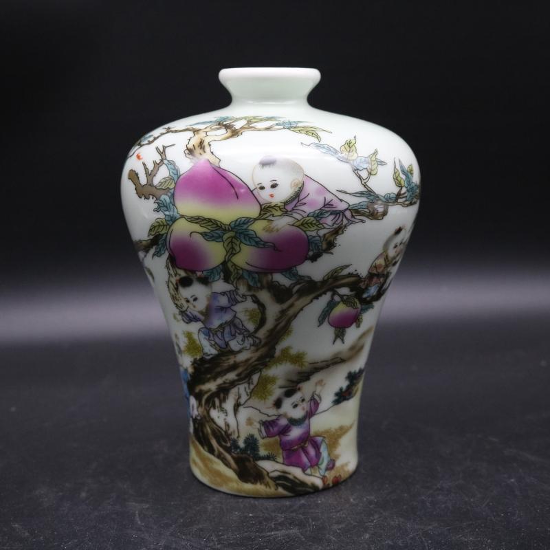 Dajing pastel nine son climb peach name plum bottle antique porcelain and old factory goods home decoration antique penjing collection