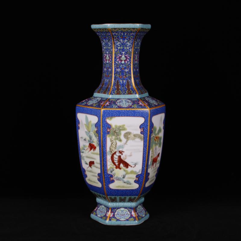 Jingdezhen imitation the qing qianlong designs of colored enamel vase archaize play Chinese zodiac antique decoration handicraft furnishing articles