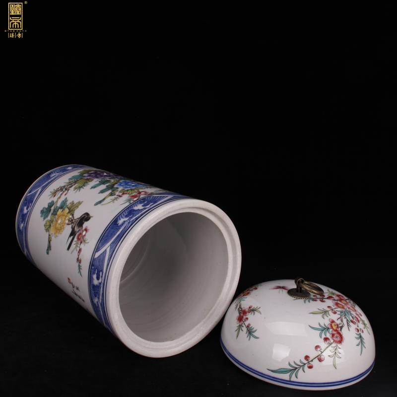 Jingdezhen imitation yongzheng bucket color rich and peaceful cranes lines cover pot of ark of desk of Chinese style household imitation antique decorative furnishing articles