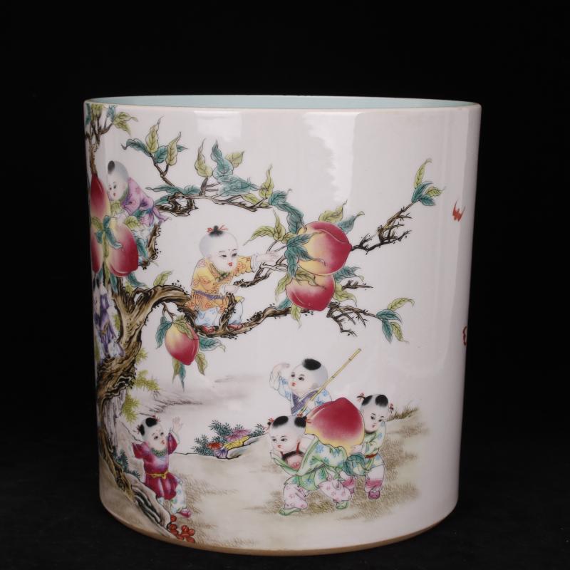 Archaize of jingdezhen porcelain qianlong pastel nine son climb big peach pen container sea four desk of Chinese style household furnishing articles