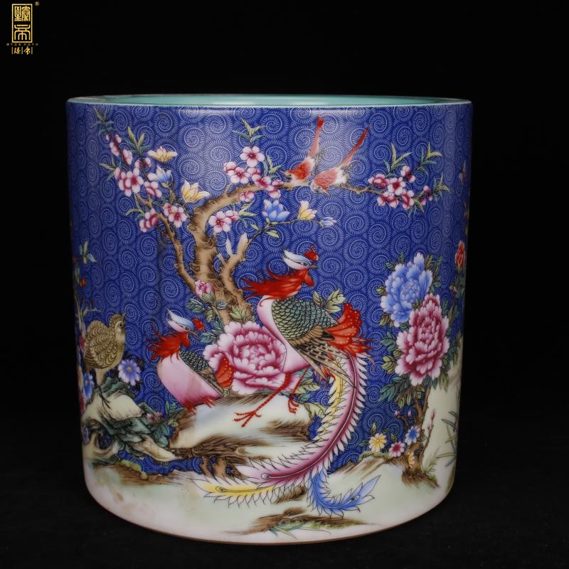 Archaize of jingdezhen porcelain enamel see phoenix big brush pot "four desk pen sea Chinese style household company office furnishing articles