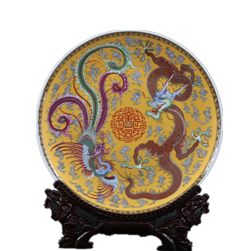 Archaize of jingdezhen porcelain through yellow in extremely good fortune in the dish study desk home decoration to restore ancient ways furnishing articles