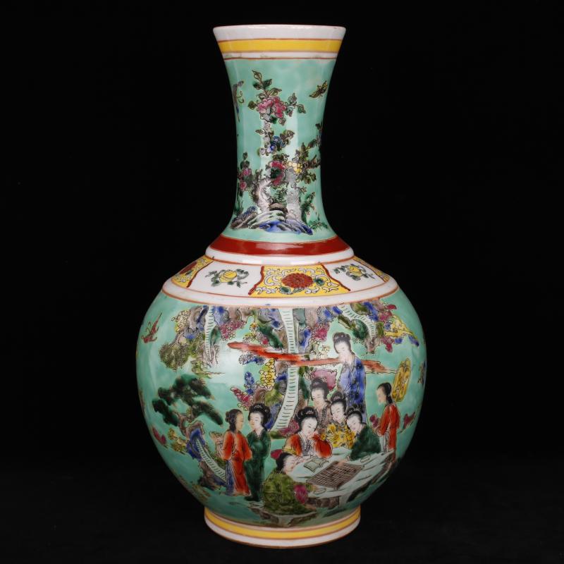Jingdezhen old manual imitation of the qing dynasty porcelain antique vase green beauty diagram retro decoration furnishing articles in the vase
