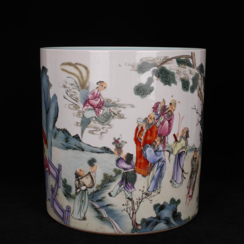 Stories of archaize of jingdezhen porcelain qianlong pastel big brush pot pen sea four desk of Chinese style household furnishing articles