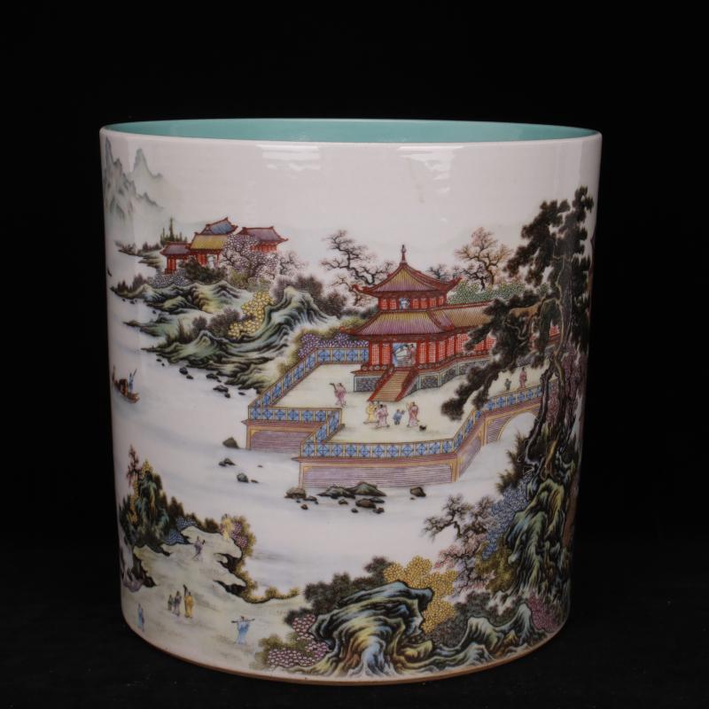 Archaize of jingdezhen porcelain castle in the qianlong pastel landscape big brush pot pen sea four desk of Chinese style household furnishing articles