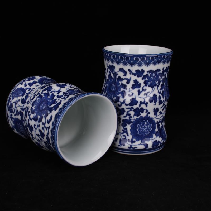 Archaize of jingdezhen porcelain qianlong blue tie up branch grain square brush pot four desk supplies table ano adornment furnishing articles