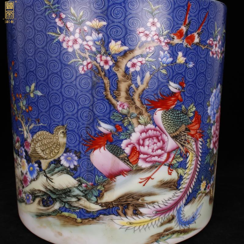Archaize of jingdezhen porcelain enamel see phoenix big brush pot "four desk pen sea Chinese style household company office furnishing articles