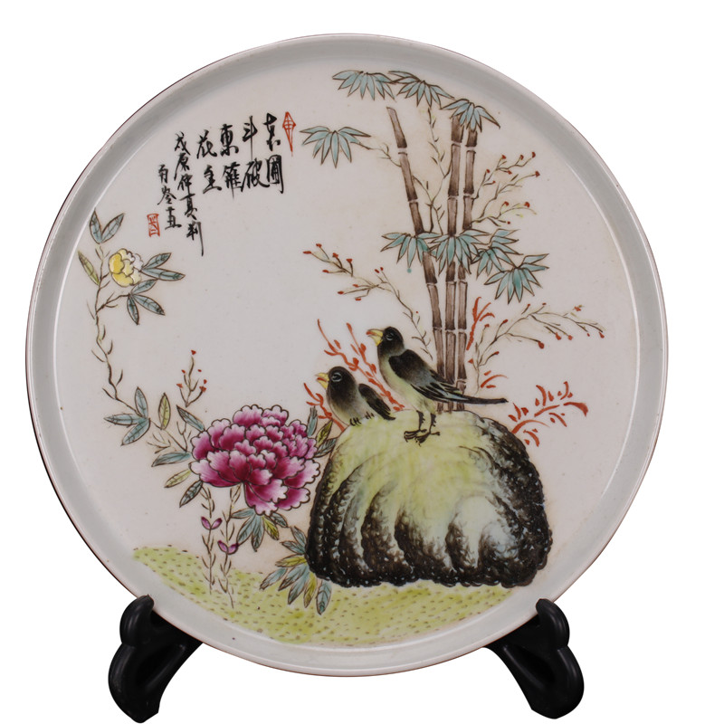 Jingdezhen imitation of the cultural revolution factory goods all porcelain enamel handpainted fine bamboo tea tray to peace compote Chinese style furnishing articles