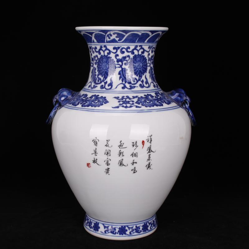 Archaize of jingdezhen porcelain qianlong double phoenix double ears sitting room porch decoration of Chinese style household imitation antique furnishing articles