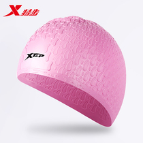 XTEP swimming cap female long hair waterproof silicone swimming cap ladies adult large ear protection without head fashion swimming cap