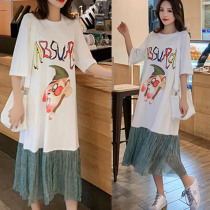 Pregnant women Summer 2019 fashion new long knee dress long dress loose cartoon maternity dress summer skirt