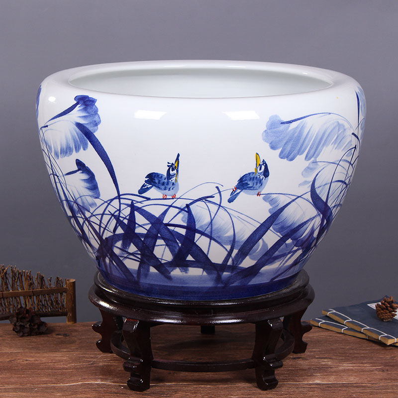 Jingdezhen ceramic aquarium large goldfish bowl water lily always LianHe flower tortoise cylinder brocade carp painting and calligraphy cylinder package mail