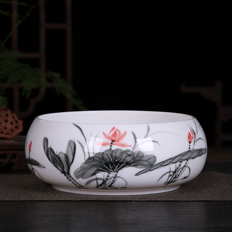 Jingdezhen chinaware lotus goldfish GangPen tortoise cylinder water lily lotus shallow bowl writing brush washer from large - sized refers to flower pot