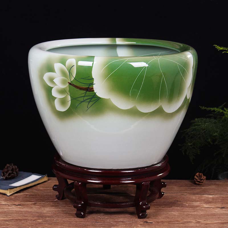 Jingdezhen ceramic aquarium fish bowl lotus extra large bowl lotus lotus flower pot balcony garden feng shui water tanks