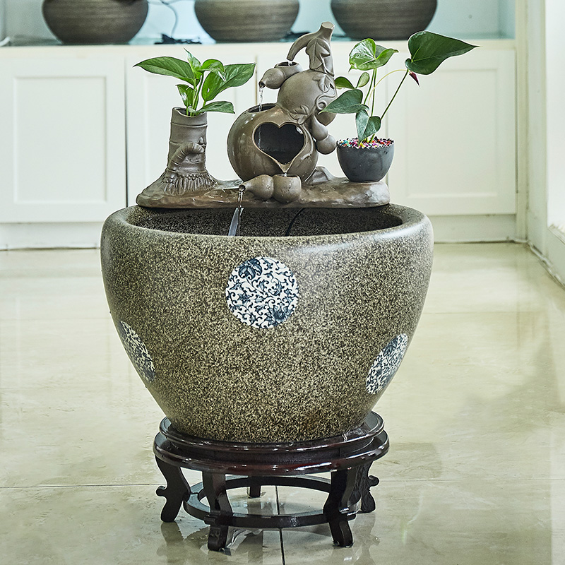 Jingdezhen ceramic goldfish bowl sitting room balcony office furnishing articles water tank to filter the yard cylinder fish bowl