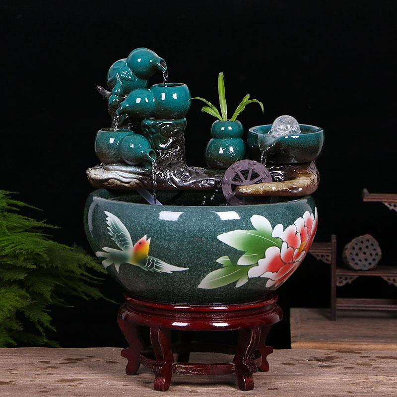 Creative ceramic tank automatic cycle water furnishing articles sitting room small fountain lucky fish bowl and a goldfish bowl