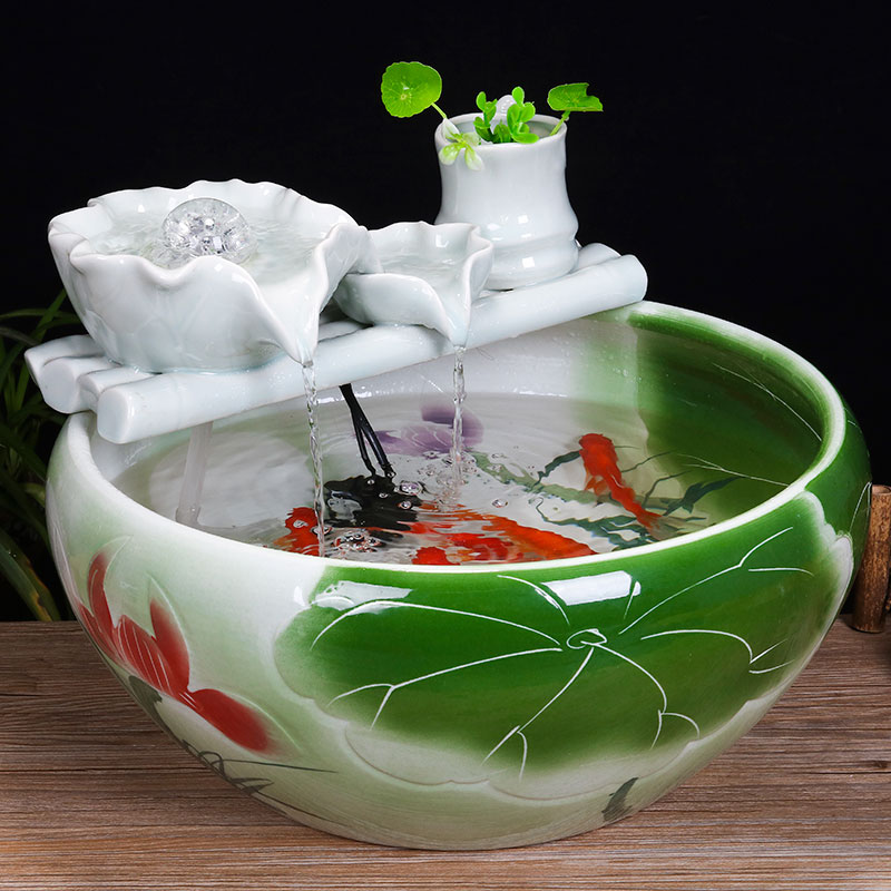 Jingdezhen ceramic tank sitting room desktop fountain water tank household small feng shui aquarium fish bowl