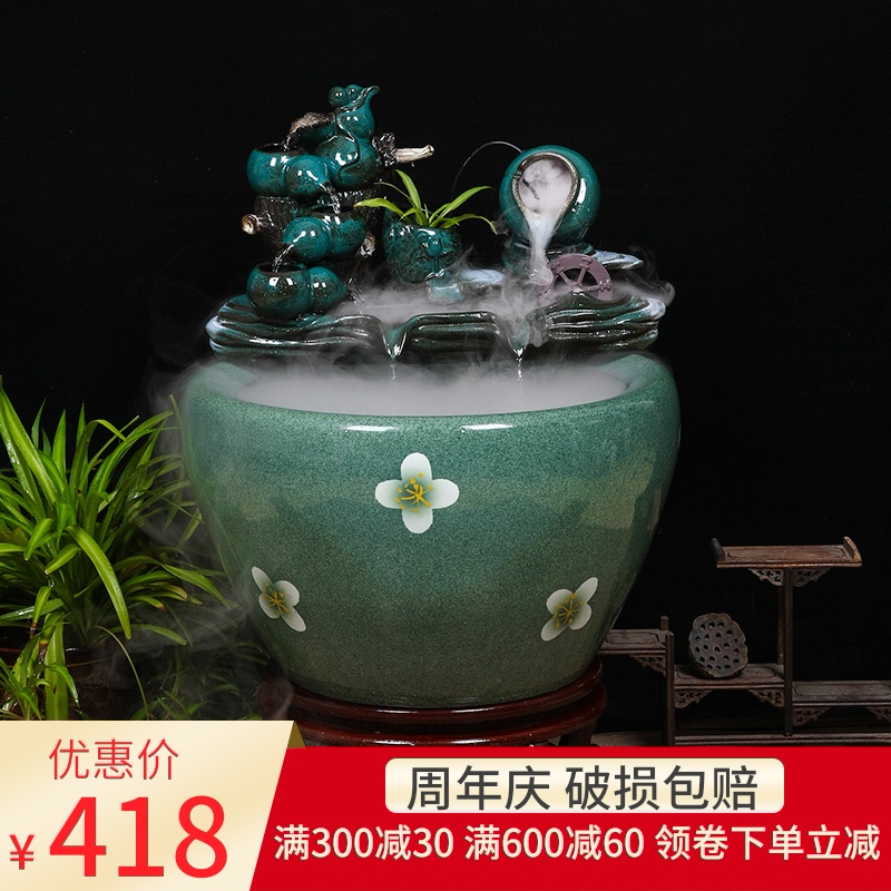 Ceramic tank sitting room circulating water tank large housewarming furnishing articles balcony garden lotus fish bowl