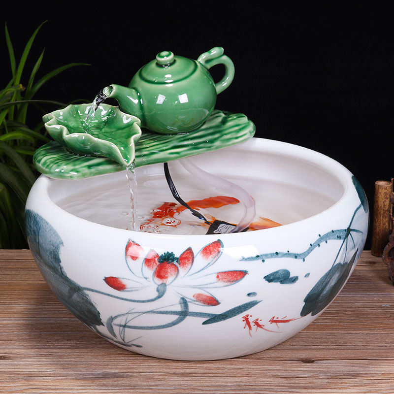 Jingdezhen ceramic aquarium desktop fountain water tank 2 small gold sitting room aquarium fish bowl