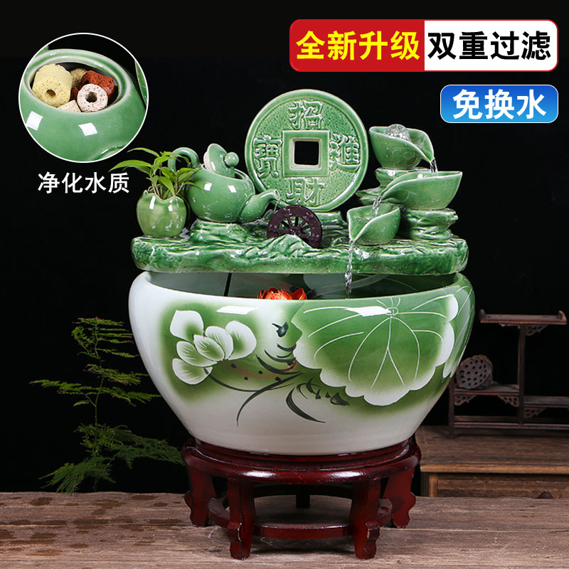 Ceramic aquarium sitting room ground loop water fish tank large office furnishing articles balcony garden lotus basin