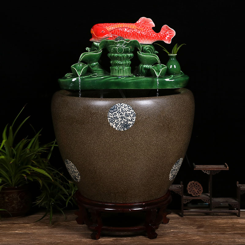 Ceramic tank sitting room ground loop water tank large furnishing articles balcony garden lotus fish bowl