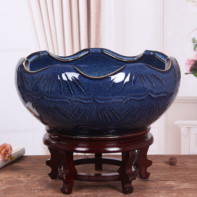 Jingdezhen ceramic aquarium pet gold fish tank water lily basin bowl lotus lotus cylinder cylinder tortoise GangPen furnishing articles package mail sitting room