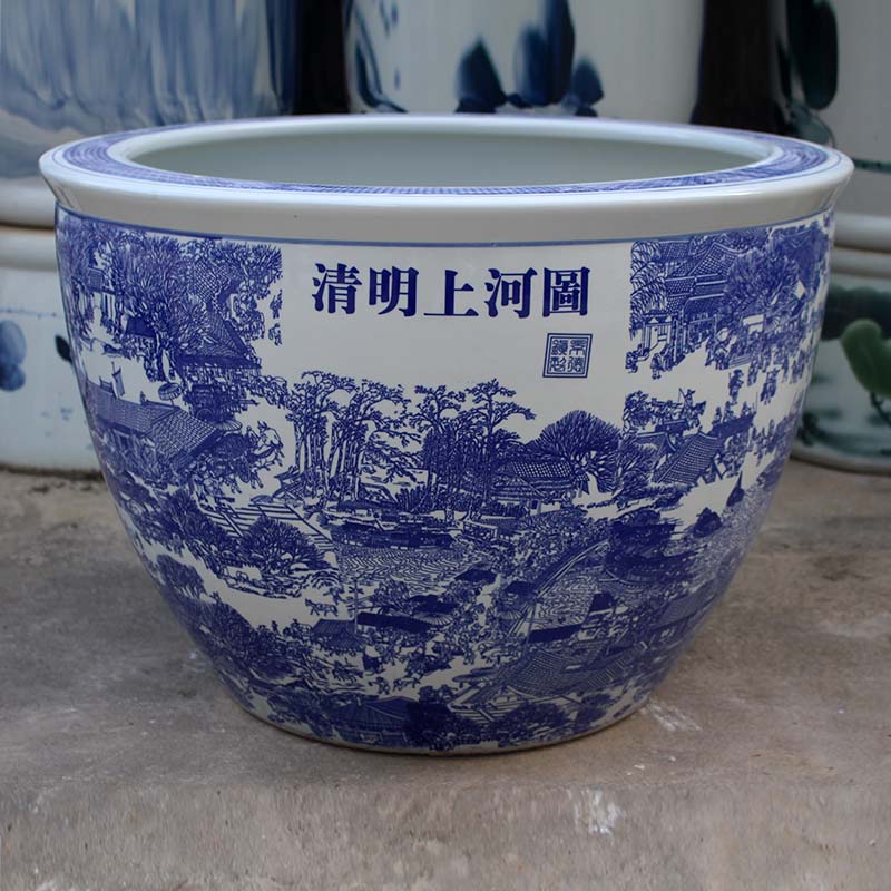 Blue and white ceramic packages mailed to heavy tank 1 meter tank porcelain jar water lily basin big bowl lotus lotus cylinder cylinder cylinder tortoise